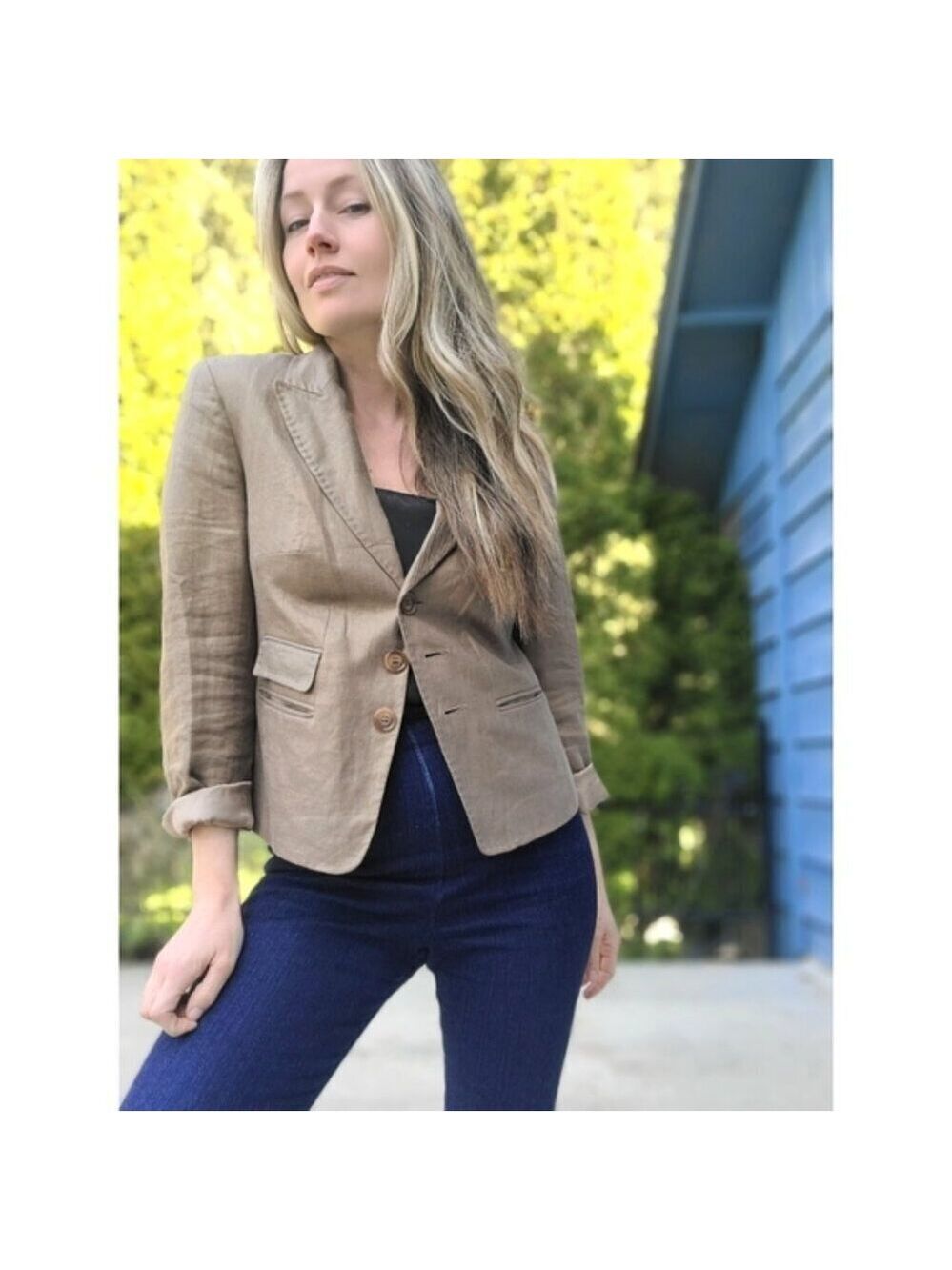 Gold Linen Blazer Jacket 3 Pocket  The Amanda Antique SCAPA Originals